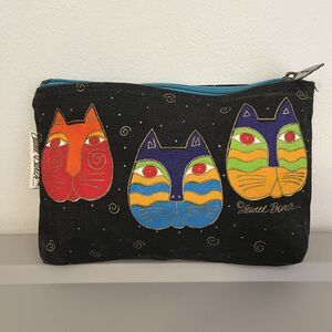 Laurel Burch Cosmetic Makeup Pouch Zippered Pouch Black Cat Faces Feline‎ Art